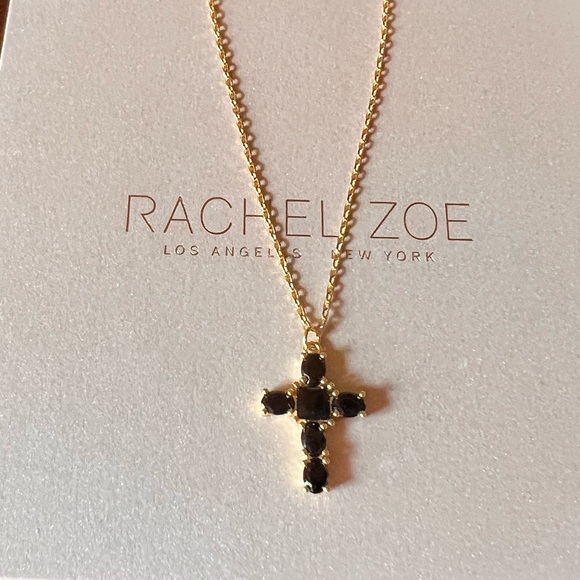 Rachel Zoe - 14k Gold Plated Sterling  Silver Cross with Black CZs - Picture 2 of 9